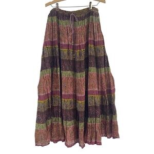 Vtg Broomstick Maxi Skirt Cotton Crinkle Boho Whimsigoth Gypsy Peasant